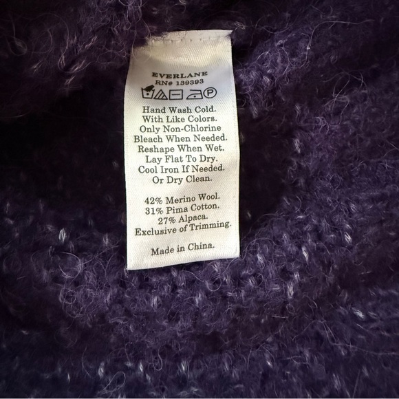 Everlane Cloud Cable Knit Merino Pima Alpaca Wool Crew Neck Sweater Purple Ink - Picture 9 of 9